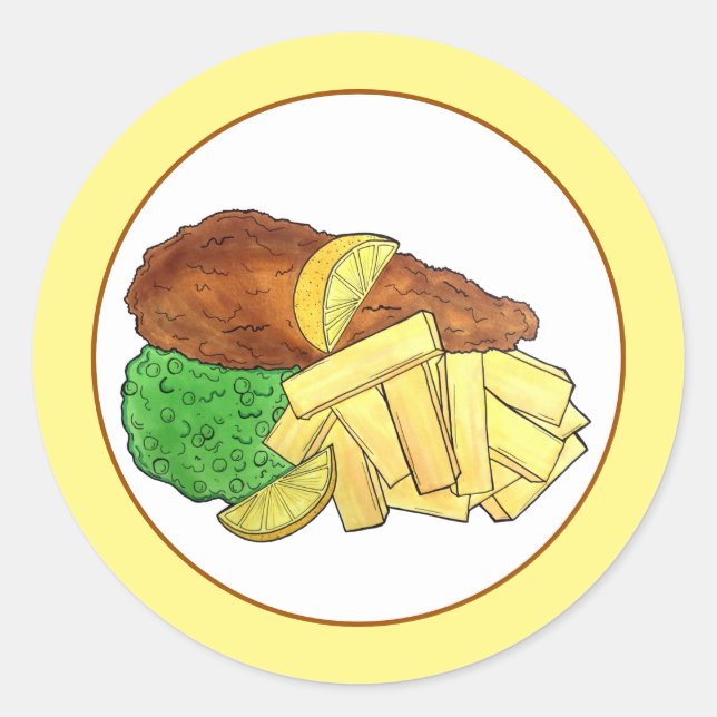 Adesivo Redondo Peixes e Chips - Comida do restaurante britânico P (Frente)