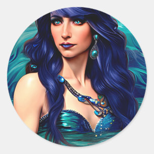 Adesivo Redondo Peixes Mermaid Queen Original Fantasy art