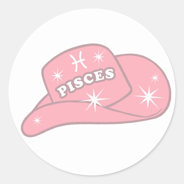 Adesivo Redondo Peixes modernos Zodiac Pink Cowgirl Hat (Frente)