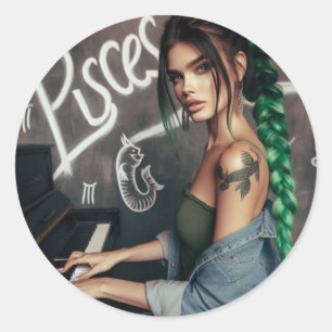 Adesivo Redondo Peixes Zodiac Musical Piano