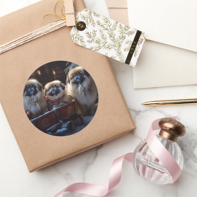 Adesivo Redondo Pekingese Christmas Fesason Season (Presentear)