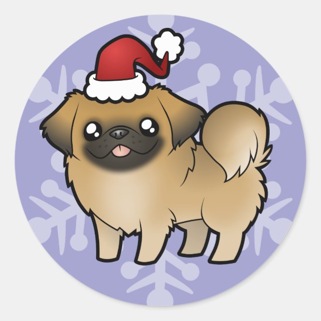 Adesivo Redondo Pekingese de Natal (corte de cachorrinho) (Frente)