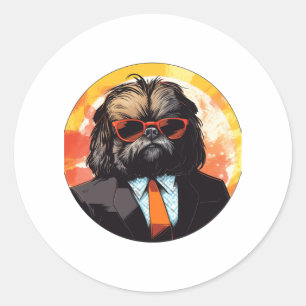 Adesivo Redondo Pekingese Dog Businessman