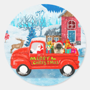 Adesivo Redondo Pekingese Dog Christmas Delivery Truck Snow