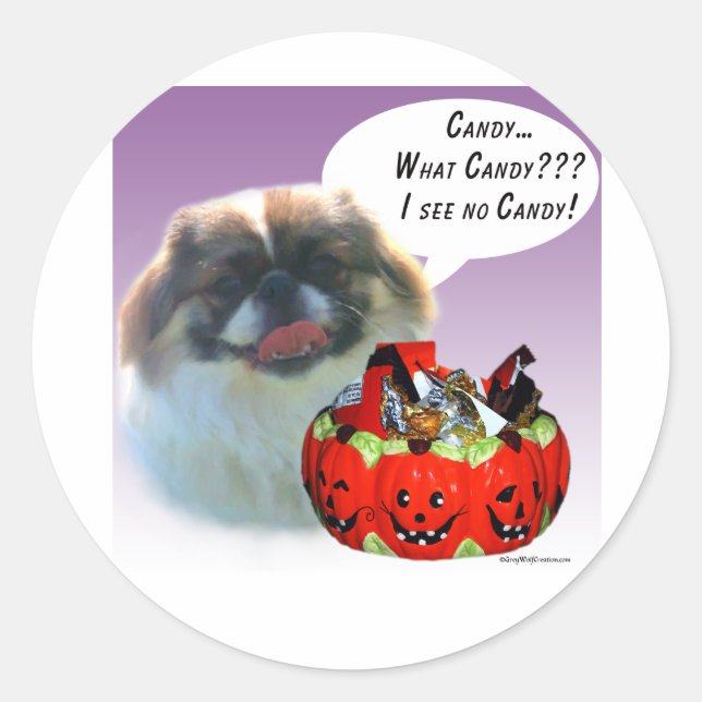 Adesivo Redondo Pekingese Halloween Candy (Frente)