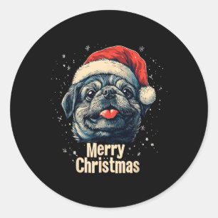 Adesivo Redondo Pekingese Santa Hat Feliz Natal Cachorro de Natal