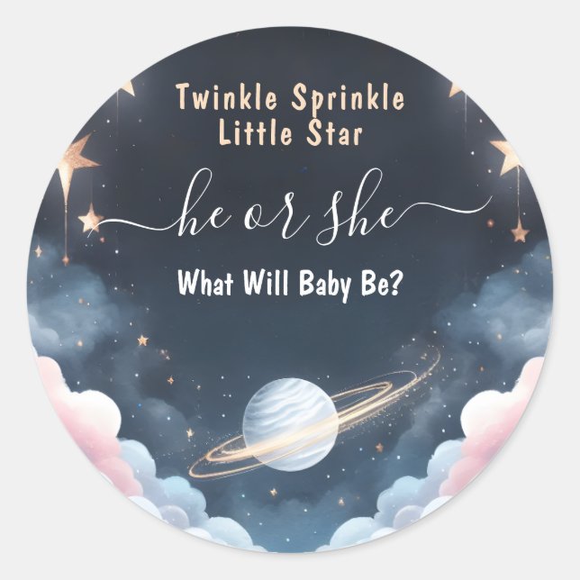 Adesivo Redondo Pela Nuvem Twinkle Twinkle Pequena Revelação de Gê (Frente)