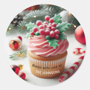Adesivo Redondo Pelado com amor pelo Cupcake de Natal