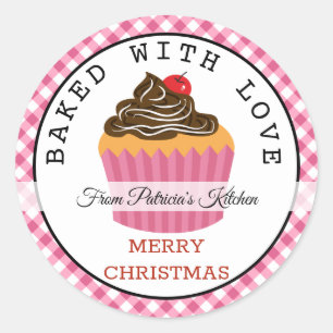 Adesivo Redondo Pelado Com Cupcakes De Natal De Pink Gingham