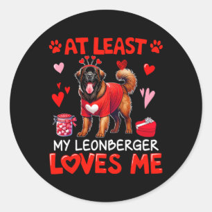 Adesivo Redondo Pelo Menos Meu Leonberger Me Ama no Dia dos Namora