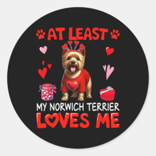 Adesivo Redondo Pelo Menos Meu Norwich Terrier Me Ama no Dia dos N