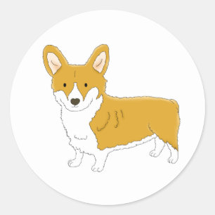 Adesivo Redondo Pembroke Corgi Olá Cachorrinho Cartoon