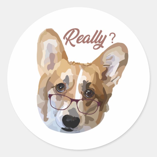 Adesivo Redondo Pembroke Welsh Corgi - Arte Digital Desenhada (Frente)