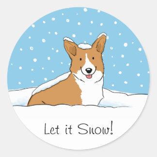 Adesivo Redondo Pembroke Welsh Corgi Deixa-o nevar - Feriado Diver
