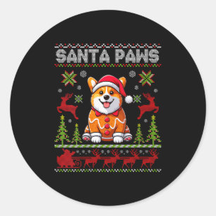 Adesivo Redondo Pembroke Welsh Corgi Feminino Santa Patas Natal Al