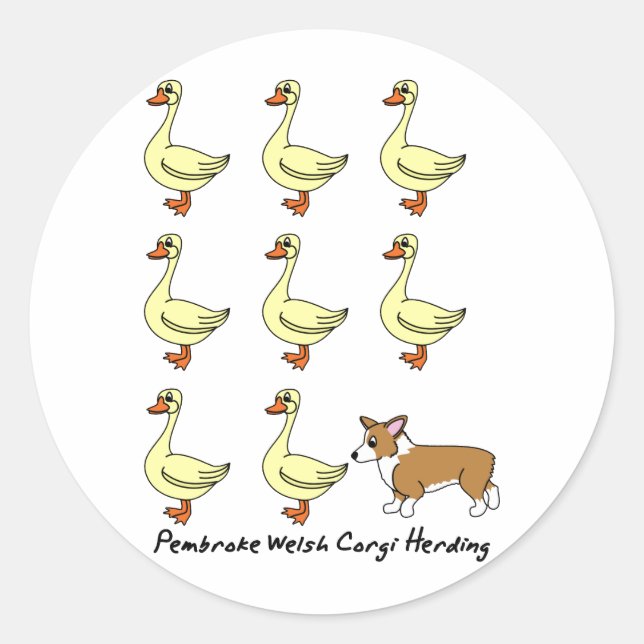 Adesivo Redondo Pembroke Welsh Corgi Herding Ducks (Frente)
