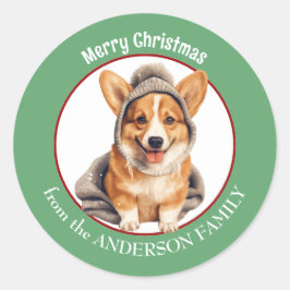 Adesivo Redondo Pembroke Welsh Corgi no Natal