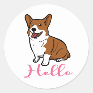 Adesivo Redondo Pembroke Welsh Corgi Olá Cachorrinho Desenho Anima