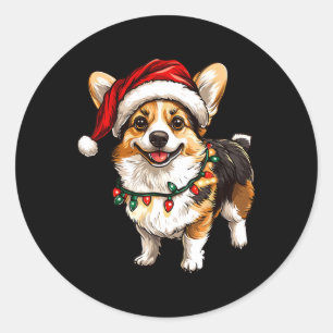 Adesivo Redondo Pembroke Welsh Corgi Papai Noel Árvore de Natal Lu
