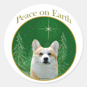 Adesivo Redondo Pembroke Welsh Corgi Peace