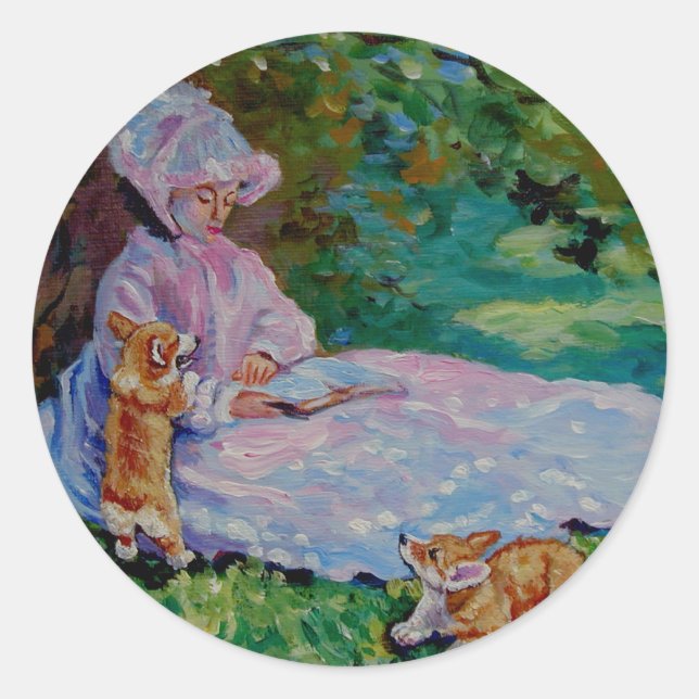 Adesivo Redondo Pembroke Welsh Corgi Sticker (Frente)