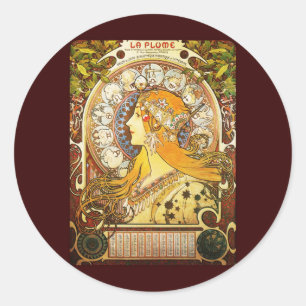 Adesivo Redondo Pena do La de Alphonse Mucha