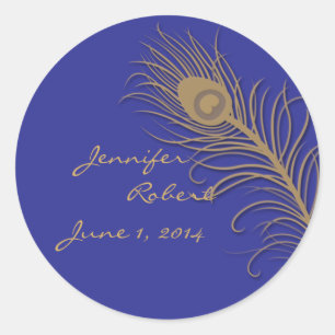 Adesivo Redondo Pena do pavão no selo do envelope do ouro e do