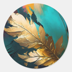Adesivo Redondo Pena Dourada – Elegância Abstrata Luxuosa