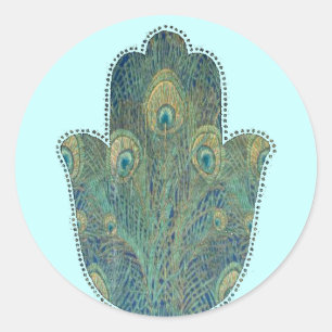 Adesivo Redondo Pena Hamsa do pavão
