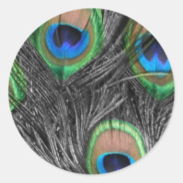 Adesivo Redondo Penas de Pavão Pretas e Brancas