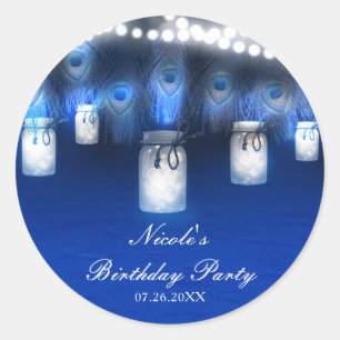Adesivo Redondo Penas de Peacock, Mason Jar & String Lights Russo