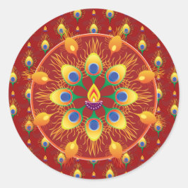 Adesivo Redondo Penas de Peacocks Rangoli em padrão