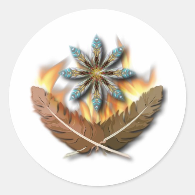 Adesivo Redondo penas e chamas nativas de gavião-cauda-vermelha (Frente)