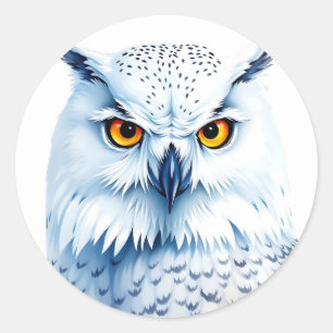 Adesivo Redondo Penas Pormenorizadas de Snowy Owl