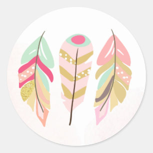 Adesivo Redondo Penas tribais Marcas de Favor Envelope Selo Rosa B