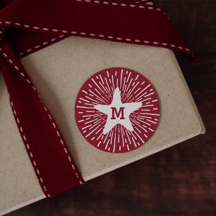 Adesivo Redondo Pendure um monograma de brilho do Natal da estrela
