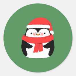Adesivo Redondo Pengim de Natal Fofo com Chapéu de Papai Noel Pers