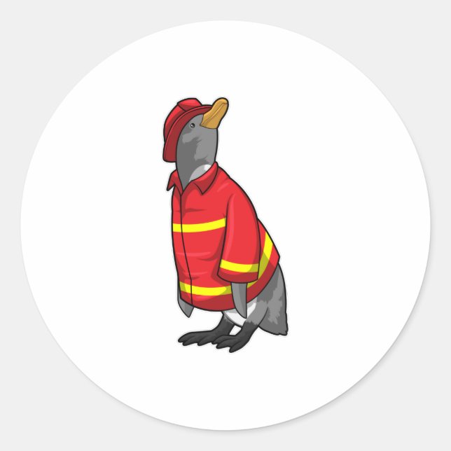 Adesivo Redondo Penguin as Firefighter with Helmet (Frente)