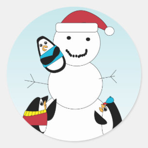 Adesivo Redondo Penguin Building a Snowman Sticker