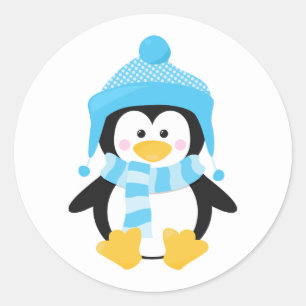 Adesivo Redondo Penguin Charm Winter Holiday