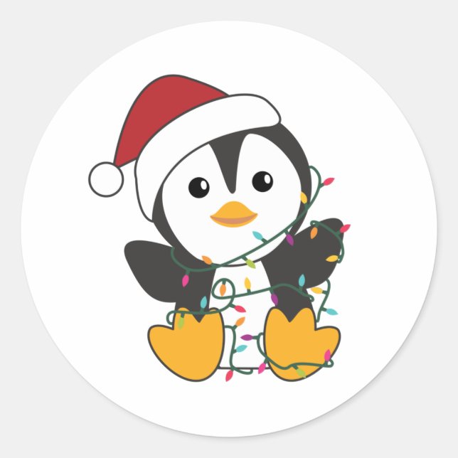 Adesivo Redondo Penguin Christmas Snow Winter Animals Penguins (Frente)