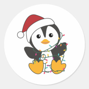 Adesivo Redondo Penguin Christmas Snow Winter Animals Penguins