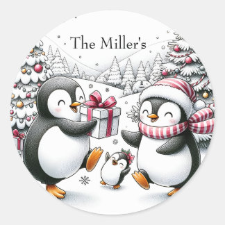 Adesivo Redondo Penguin Christmas Sticker Personalizado