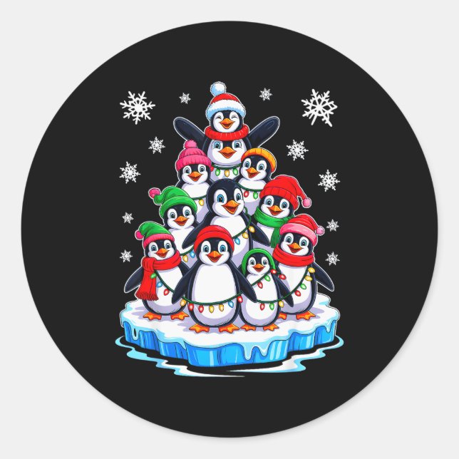 Adesivo Redondo Penguin Christmas Tree Penguin Lover Xmas For Men  (Frente)