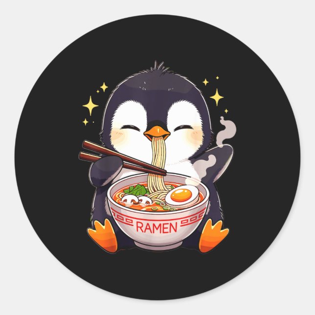 Adesivo Redondo Penguin Eating Ramen  (Frente)