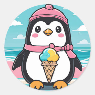 Adesivo Redondo Penguin Fun Kawaii