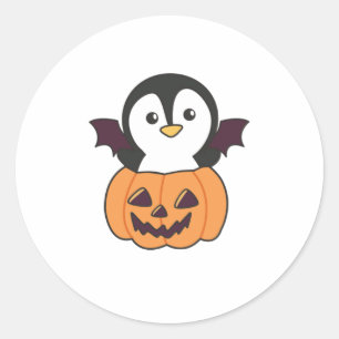 Adesivo Redondo Penguin Halloween Pumpkin Bat Costume