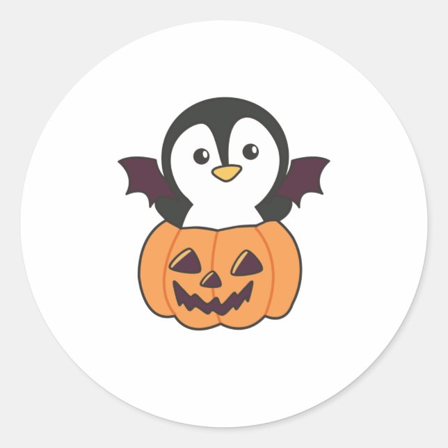 Adesivo Redondo Penguin Halloween Pumpkin Bat Costume (Frente)