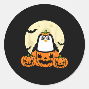 Adesivo Redondo Penguin Pumpkin Moon Bats Costume Fácil Hallow