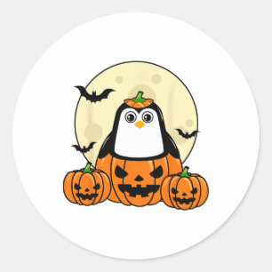 Adesivo Redondo Penguin Pumpkin Moon Ts Fofo Fácil